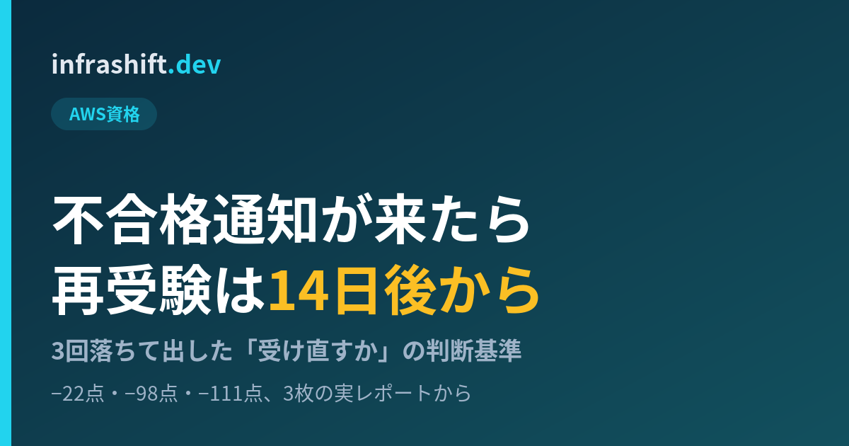 AWS認定の不合格通知が来たら。再受験は14日後から